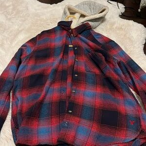 American Eagle Thick Flannel Top with Hoodie